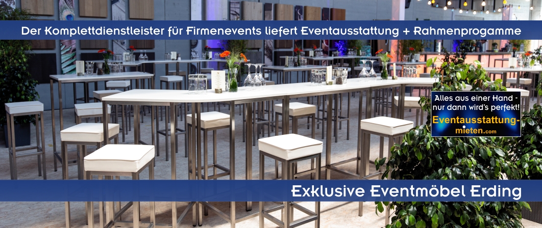 Weiße Stehtischlandschaft mit weißen Barhockern