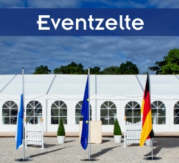 Weißes Eventzelt für Firmenfest mieten Zeltverleih Erding Weißes Eventzelt mit Bayernfahne, Europafahne und Deutschlandfahne