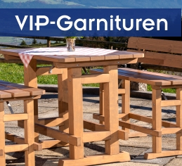 VIP-Hochtisch-Garnituren mieten Erding | Massivholz-Exklusiv Exklusive massive Hochtischgarnitur aus Holz mit Lehne für VIP-Events und Messen in Erding.