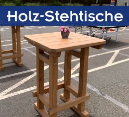 Holz-Stehtische mieten Erding | Rustikale Almmöbel Massiver rustikaler Holz-Stehtisch (80x80 cm) aus Echtholz für Alm-Events und Firmenfeste in Erding.