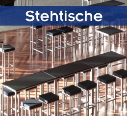 Stehtische mieten Erding | Große Auswahl & Verleih Moderne schwarze Stehtische kombiniert mit passenden Barhockern für ein Event in Erding.