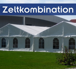 2 weiße Giebelzelte nebeneinander aufgestellt